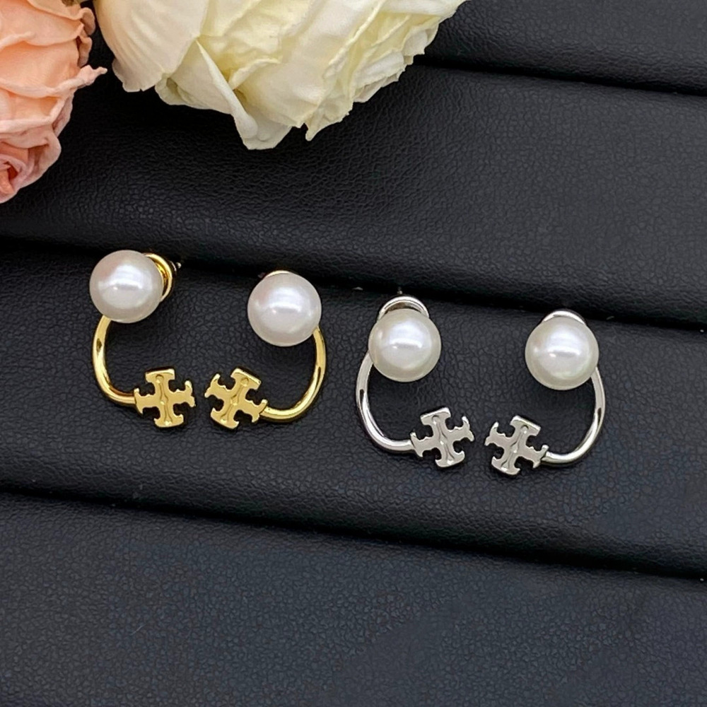 Tory Burch Smooth Pearl Stud Earrings Silver Post